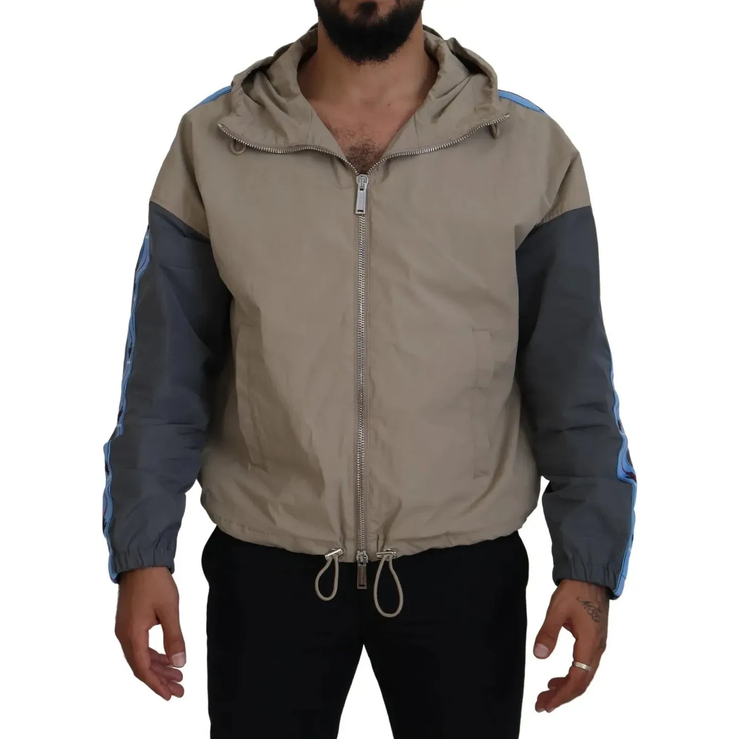 Dsquared² Brown Gray Sleeves Hooded Full Zip Jacket Dsquared²