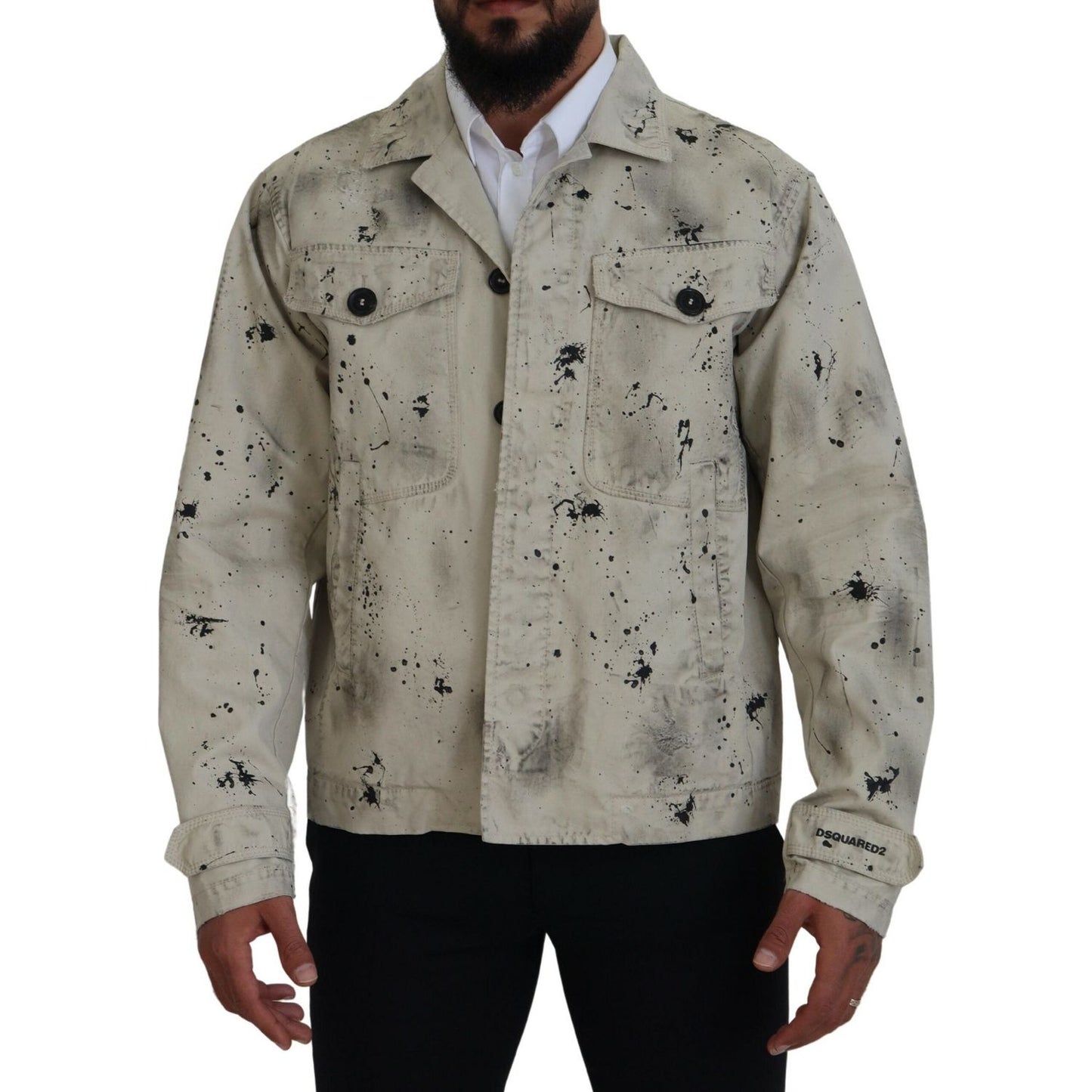 Dsquared² Off White Black Splash Print Casual Denim Jacket Dsquared²