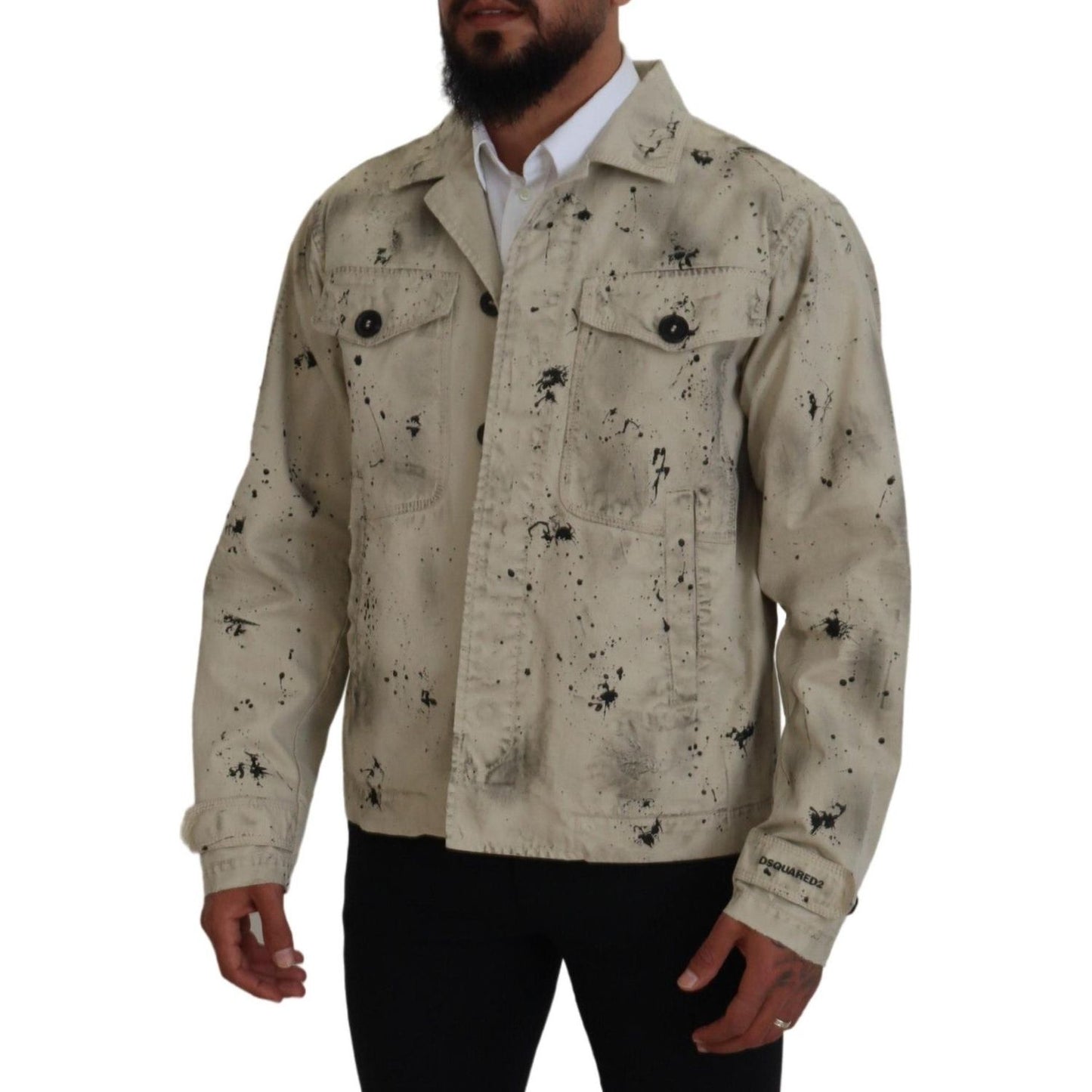 Dsquared² Off White Black Splash Print Casual Denim Jacket Dsquared²