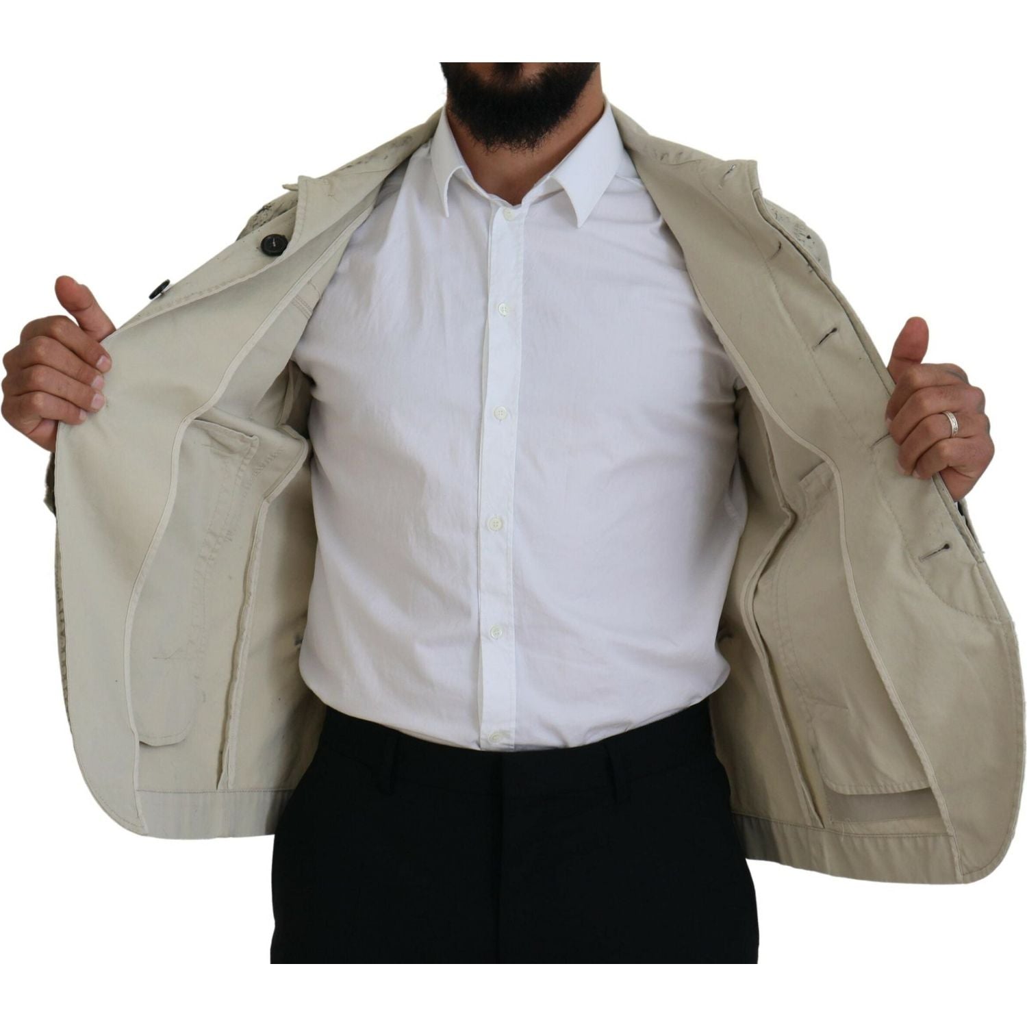 米白色黑色泼墨印花休闲牛仔夹克