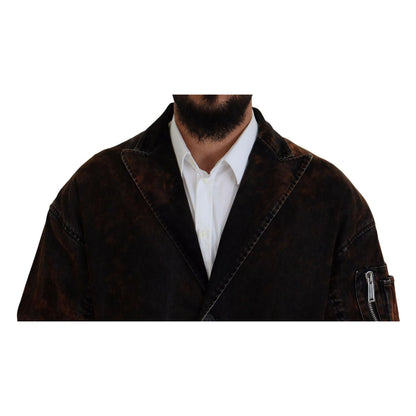 Dsquared² Brown Full Button Men Long Coat Cotton Jacket