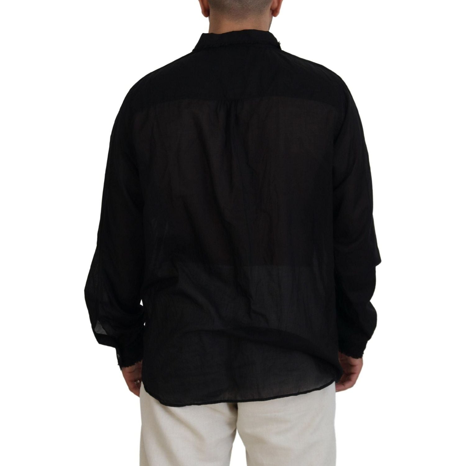 黑色棉质领长袖正装衬衫