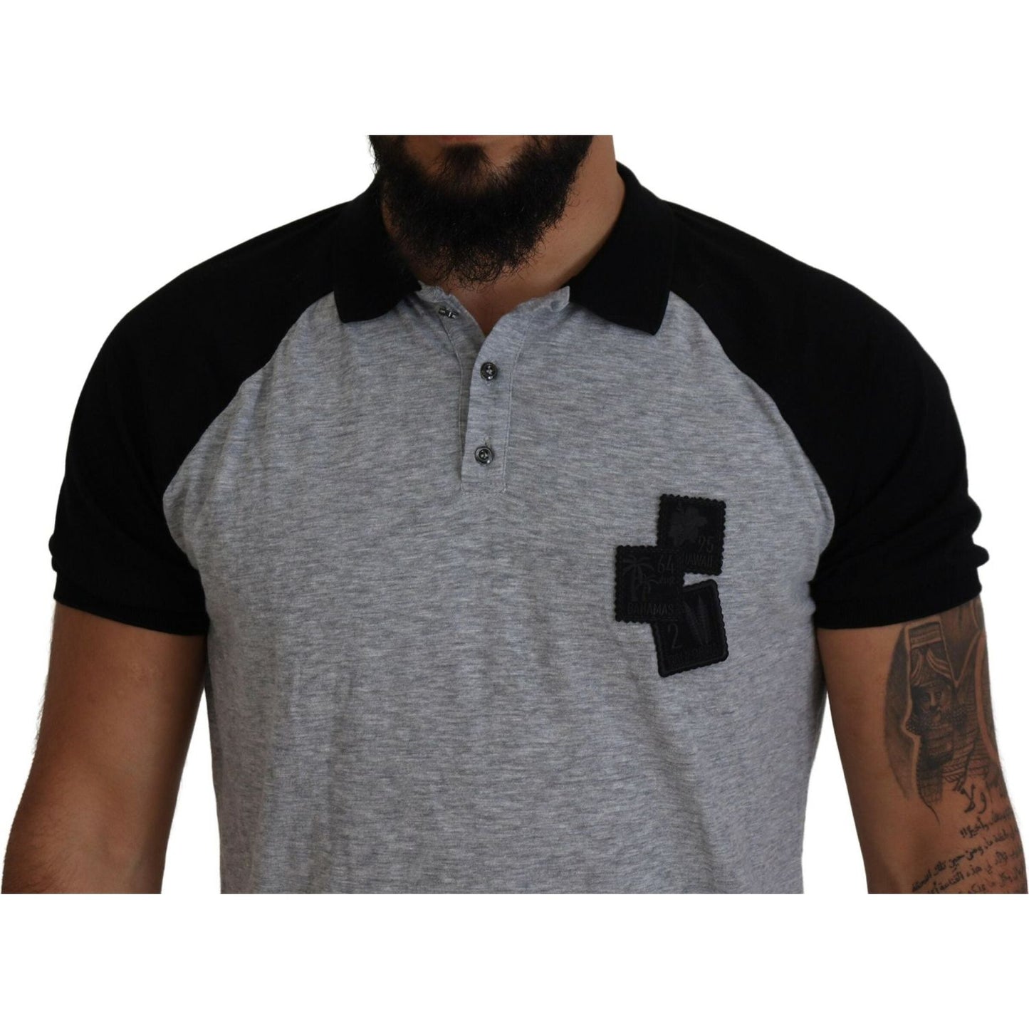 Dsquared² Gray Black Cotton Short Sleeves Collared T-shirt Dsquared²