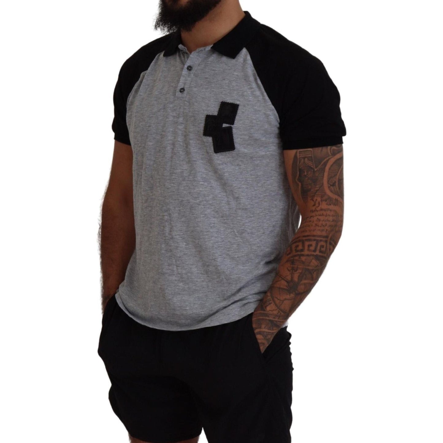 Dsquared² Gray Black Cotton Short Sleeves Collared T-shirt Dsquared²