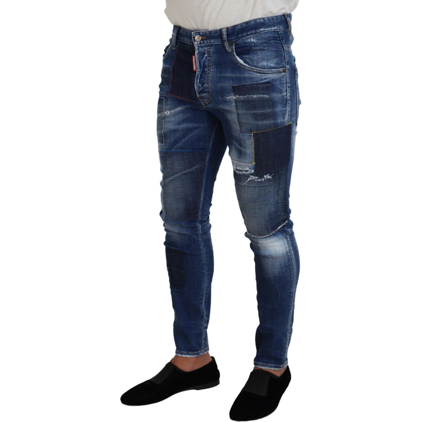 Dsquared² Blue Washed Patchwork Skinny Men Denim Jeans Dsquared²