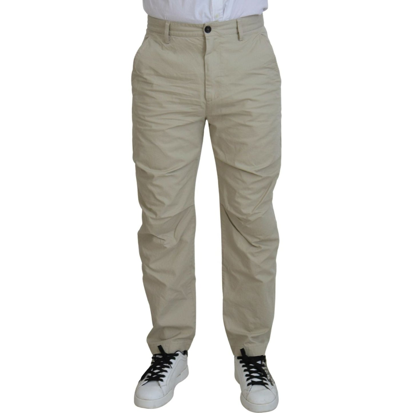 Dsquared² Beige Cotton Straight Fit Men Casual Pants Dsquared² Light Slate Gray