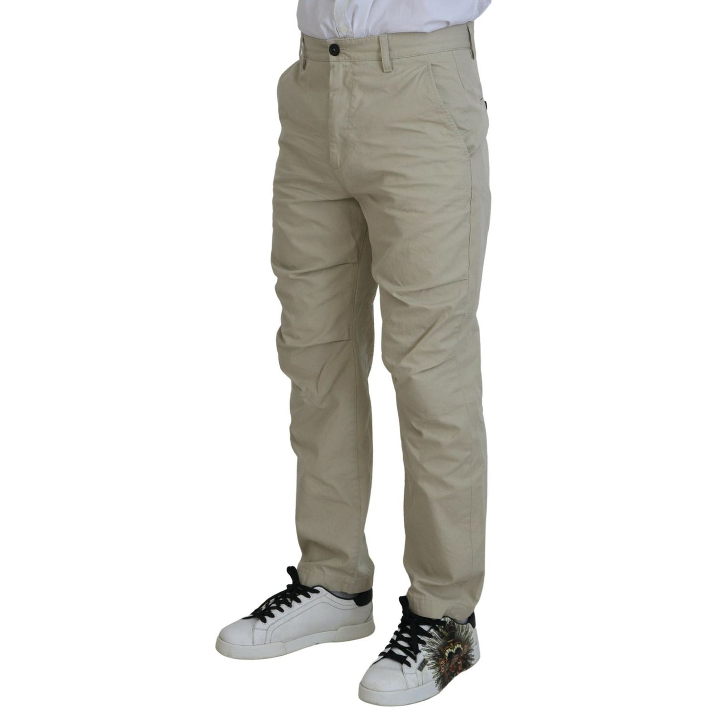 Dsquared² Beige Cotton Straight Fit Men Casual Pants Dsquared² Slate Gray