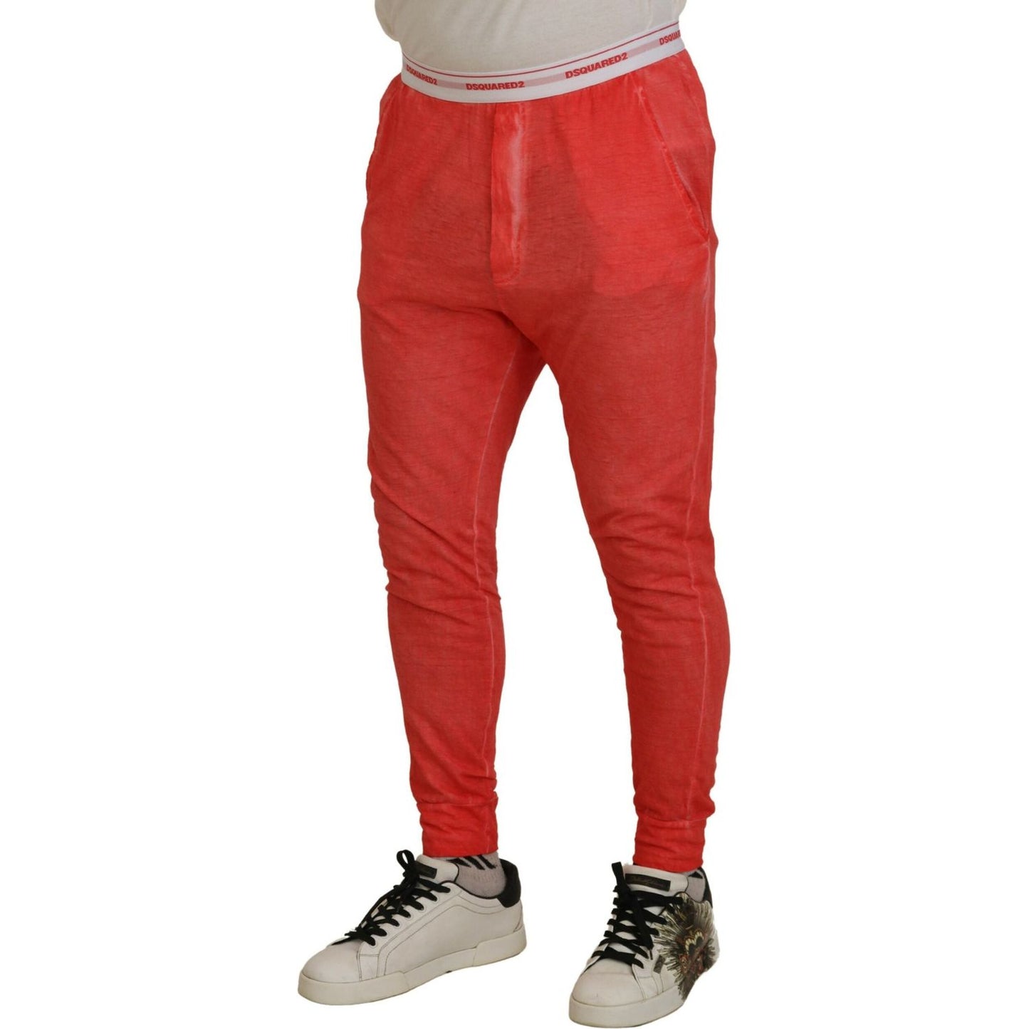 Dsquared² Orange Cotton Elastic Waist Logo Men Pants Dsquared²