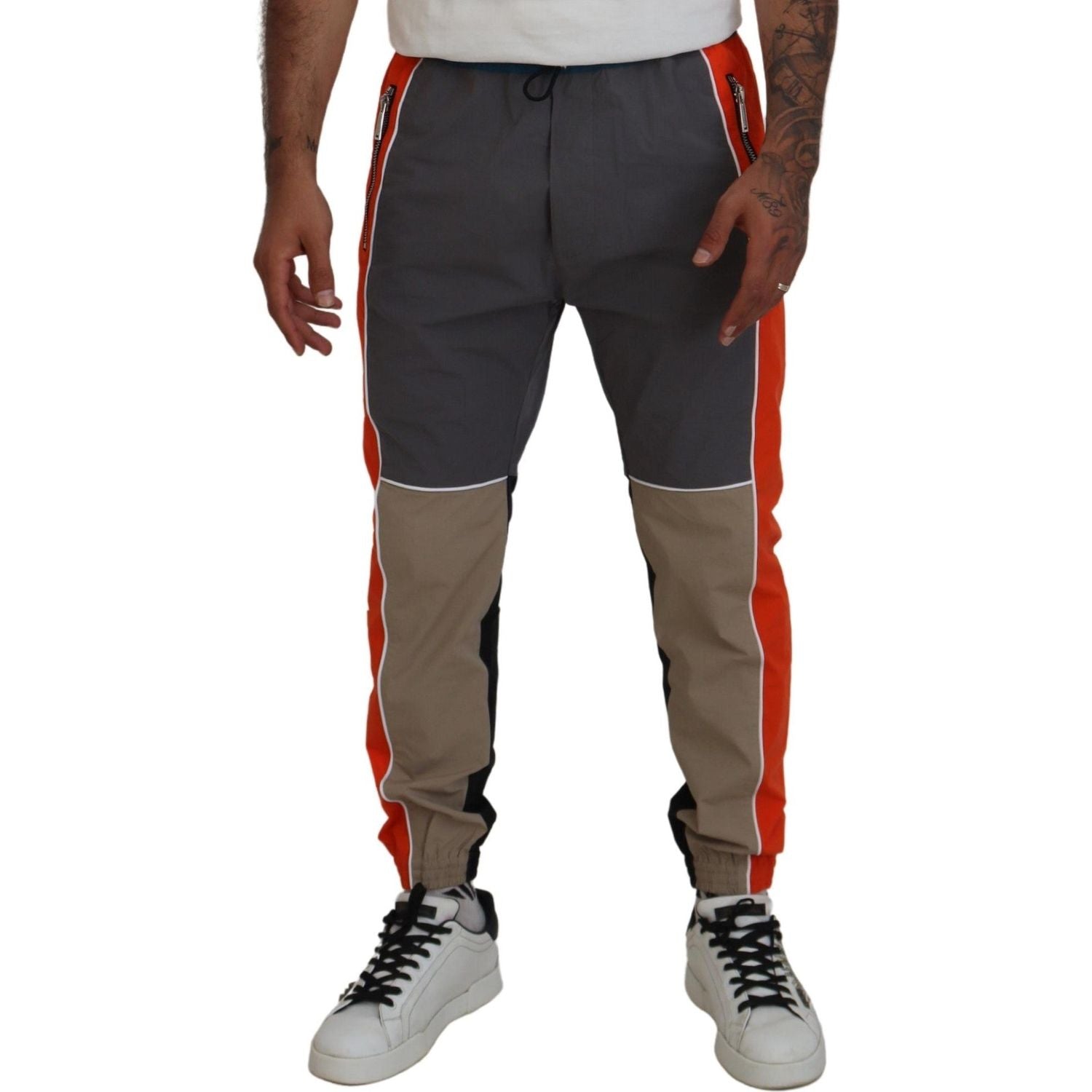 多色拼布棉质慢跑裤