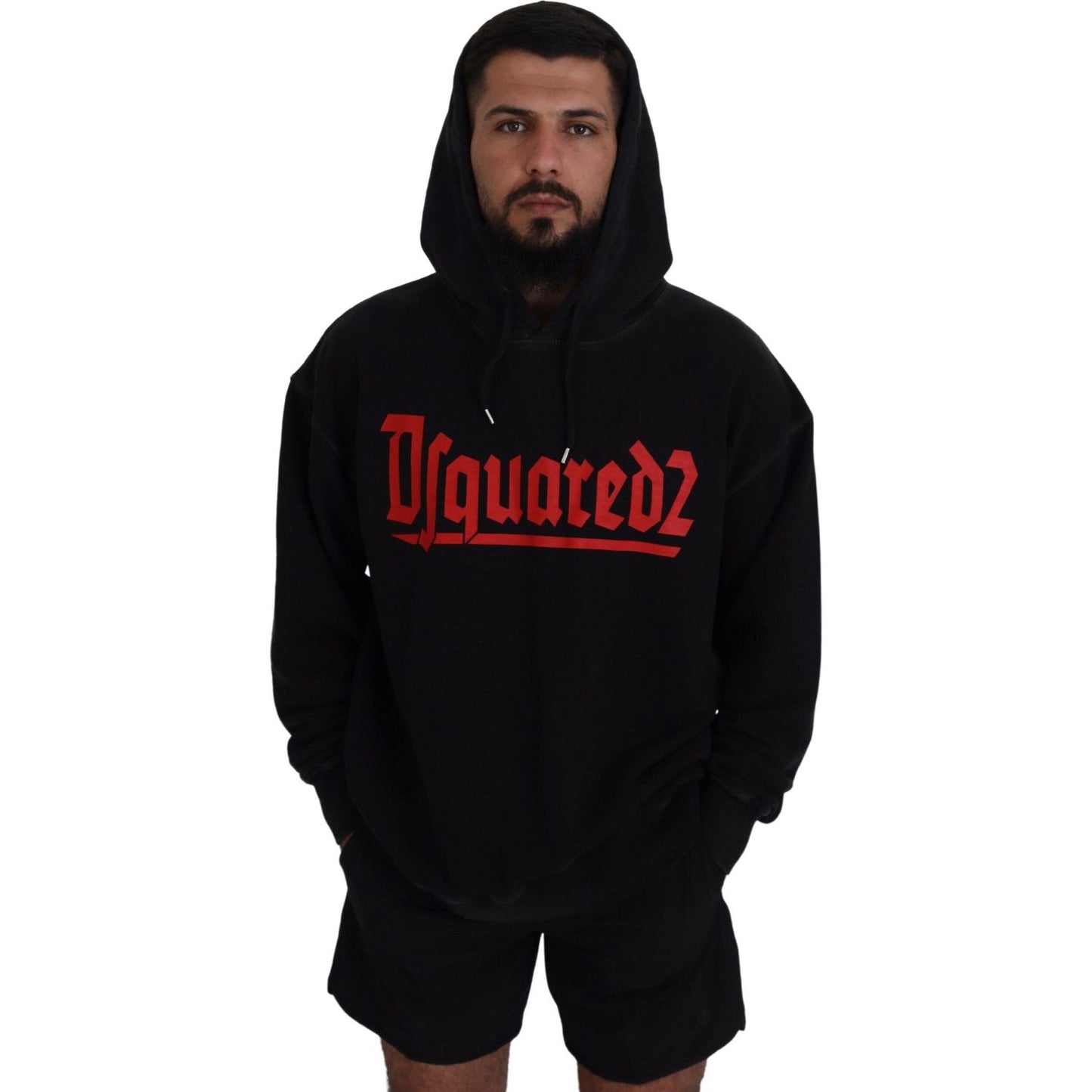 Dsquared² Black Cotton Hooded Printed Men Pullover Sweater
