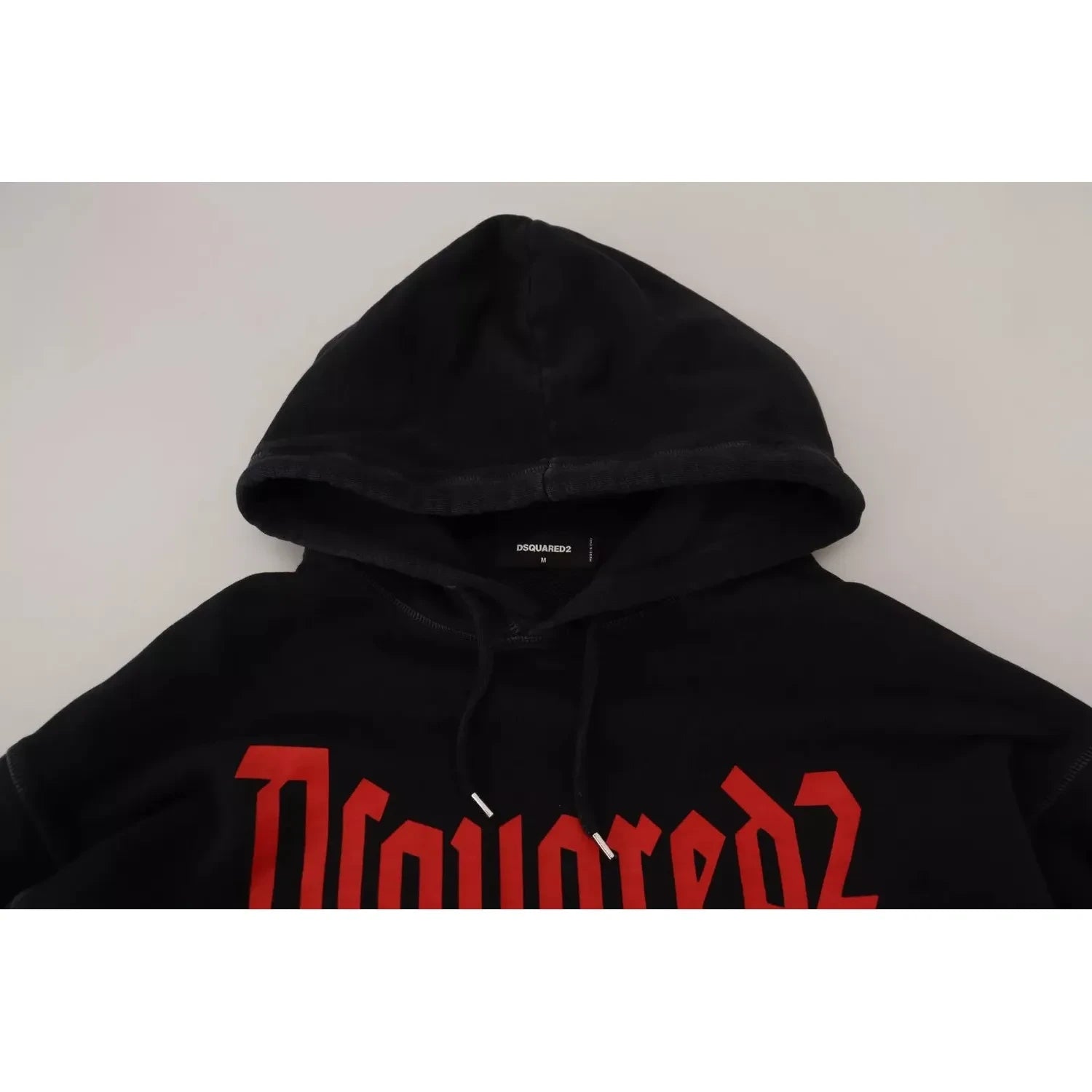 黑色棉质连帽印花男式套头衫