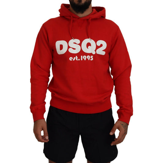 Dsquared² Red Cotton Hooded Printed Men Pullover Sweater Dsquared²