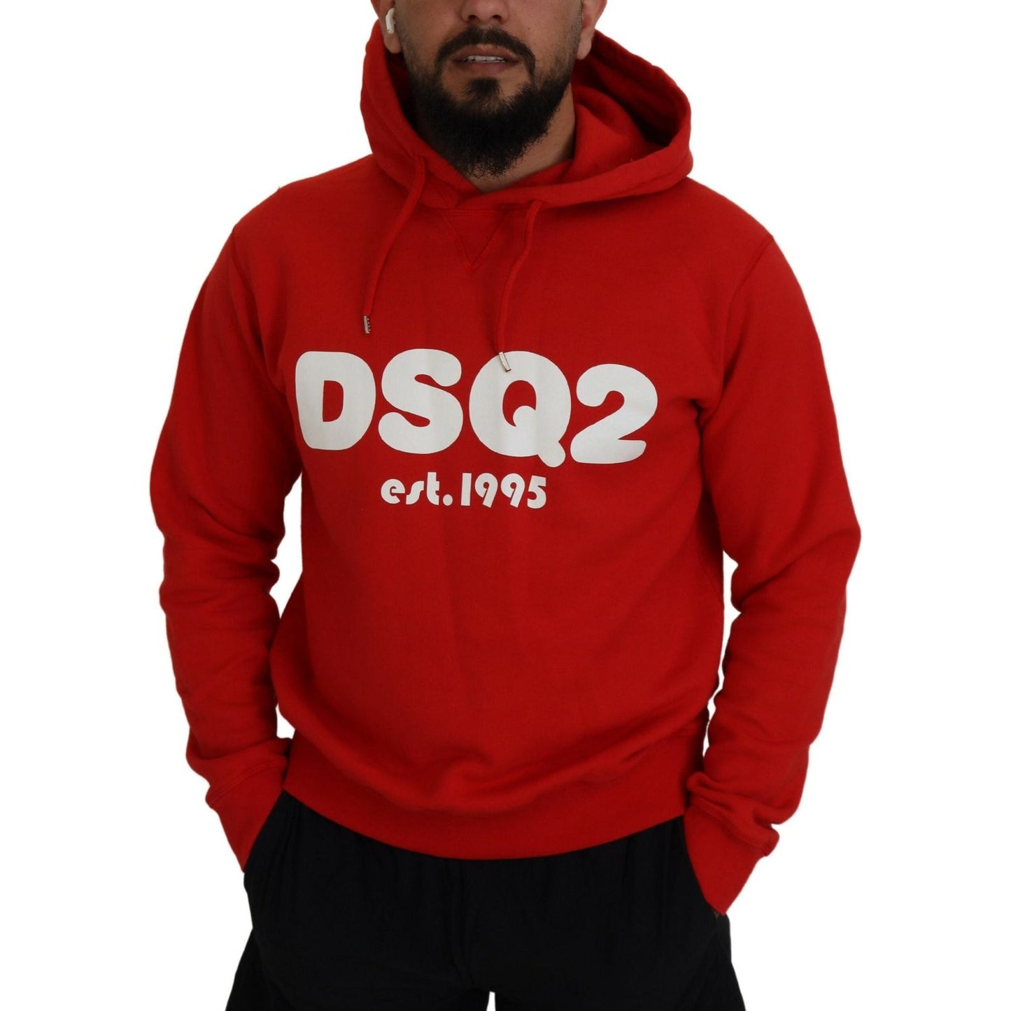 Dsquared² Red Cotton Hooded Printed Men Pullover Sweater Dsquared²