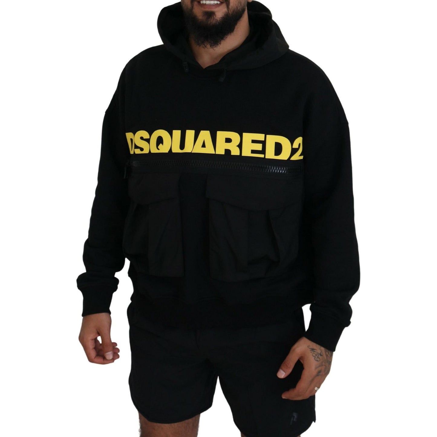 Dsquared² Black Cotton Hooded Printed Pullover Sweater Dsquared²