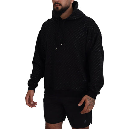 Dsquared² Black Cotton Hooded Printed Men Pullover Sweater Dsquared²