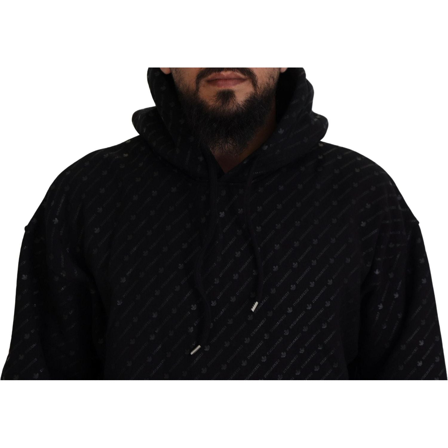 Dsquared² Black Cotton Hooded Printed Men Pullover Sweater