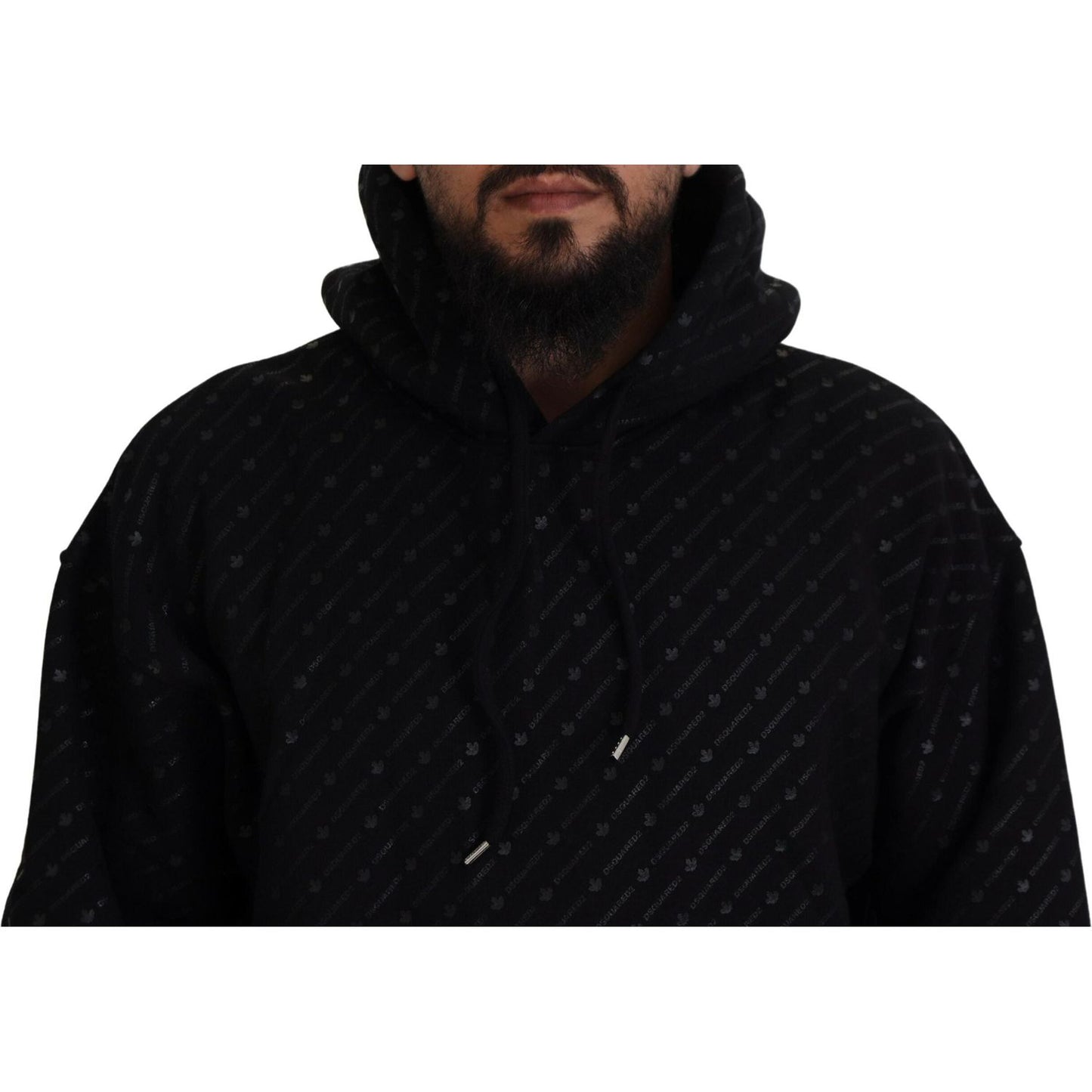 Dsquared² Black Cotton Hooded Printed Men Pullover Sweater Dsquared²