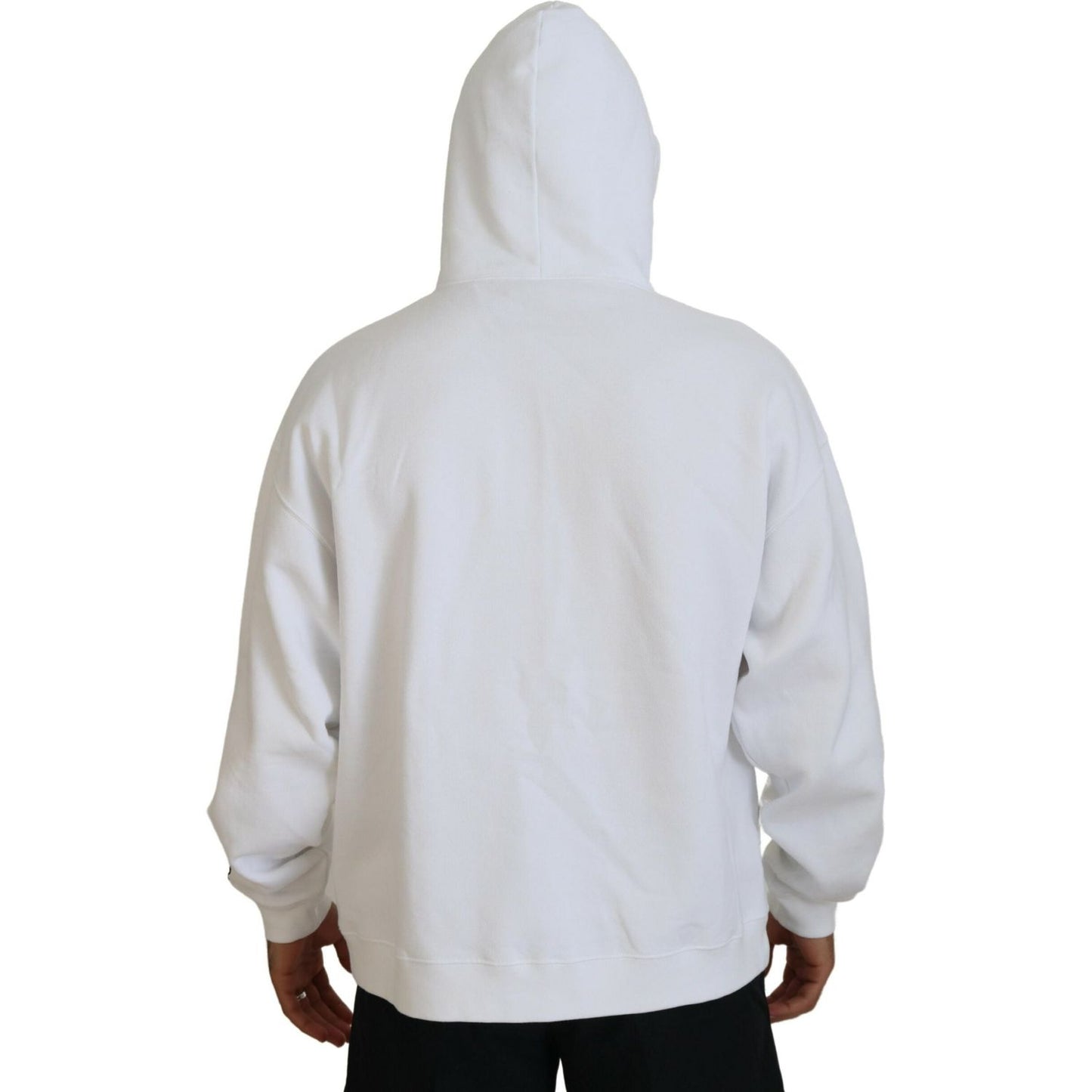 Dsquared² White Cotton Hooded Printed Men Pullover Sweater Dsquared²