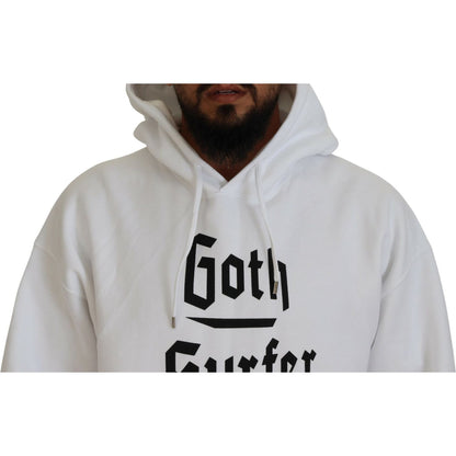 Dsquared² White Cotton Hooded Printed Men Pullover Sweater