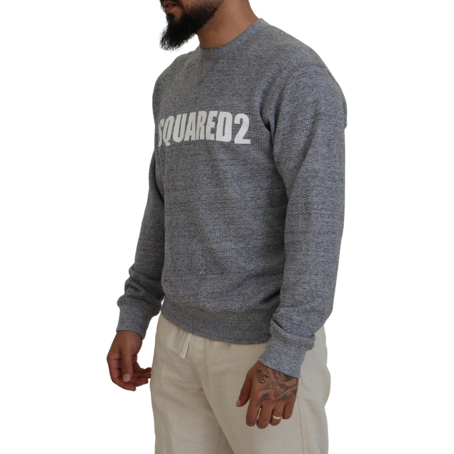 Dsquared² Gray Crystal Embellishment Men Pullover Sweater Dsquared²