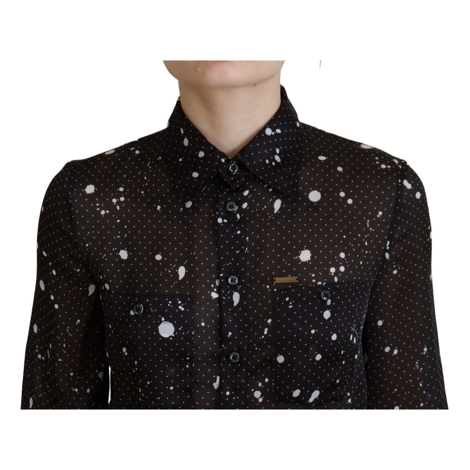 Dsquared² Black Polka Dot Long Sleeves Button Down Dress