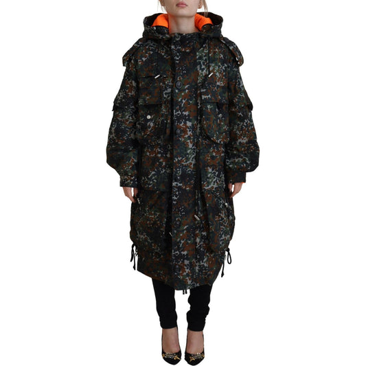 Dsquared² Green Hooded Goth Camouflage Print Parka Coat Jacket Dsquared²