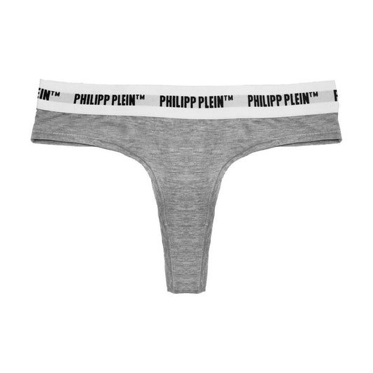 Philipp Plein Gray Cotton Women Thong WOMAN UNDERWEAR Philipp Plein