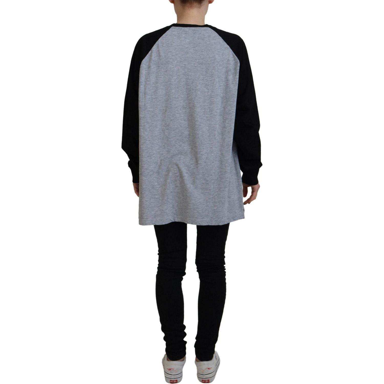 Dsquared² Black Gray Cotton Raglan Long Sleeves Casual Top