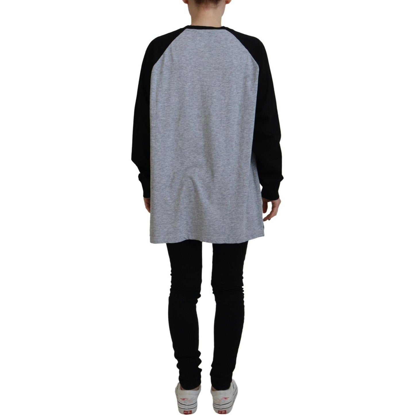 Dsquared² Black Gray Cotton Raglan Long Sleeves Casual Top Dsquared²