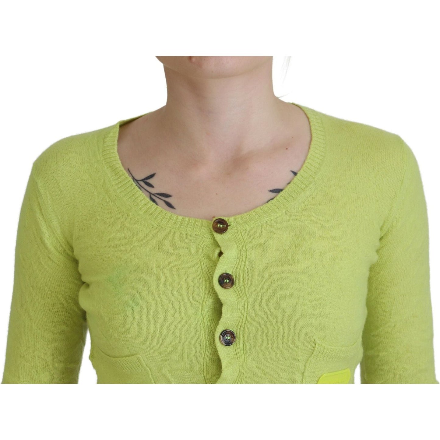 Dsquared² Yellow Green Cashmere Long Sleeves Cropped Sweater Dsquared²