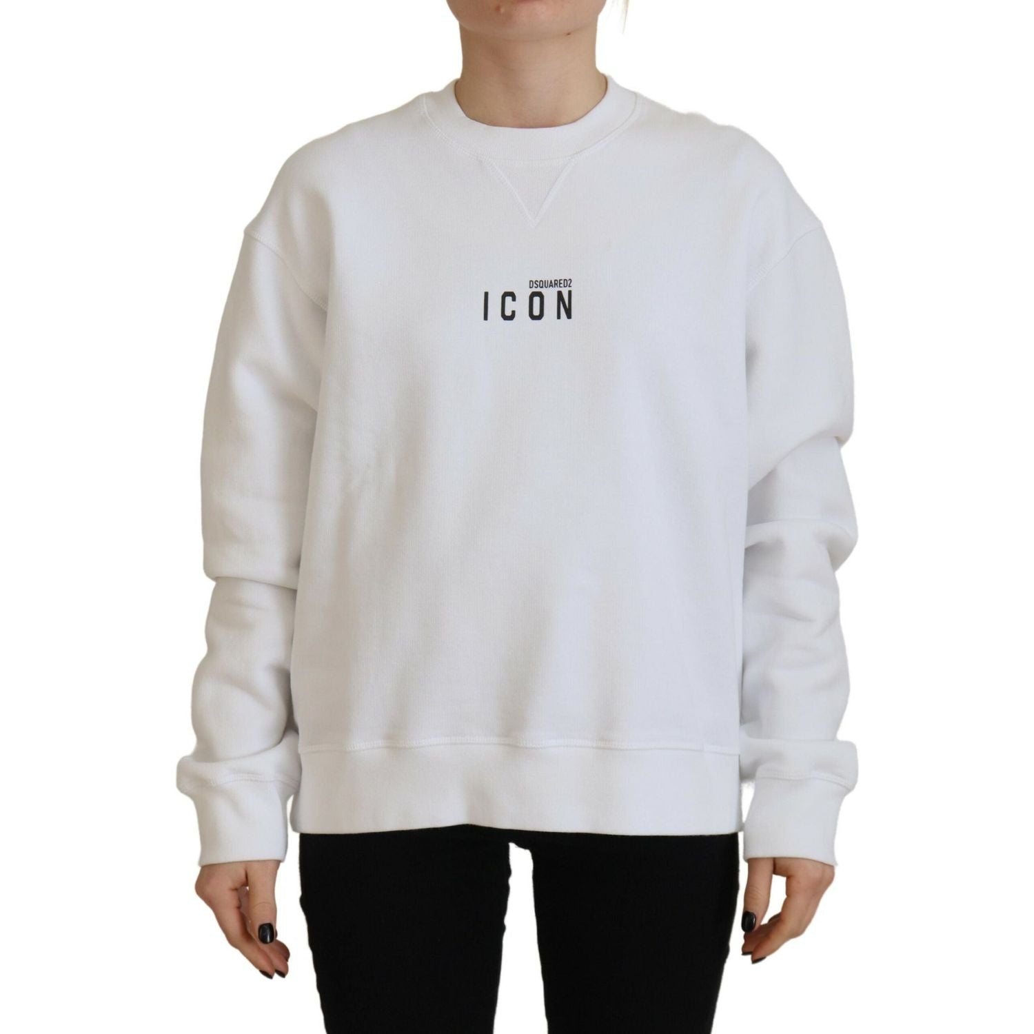 白色棉质印花长袖圆领毛衣