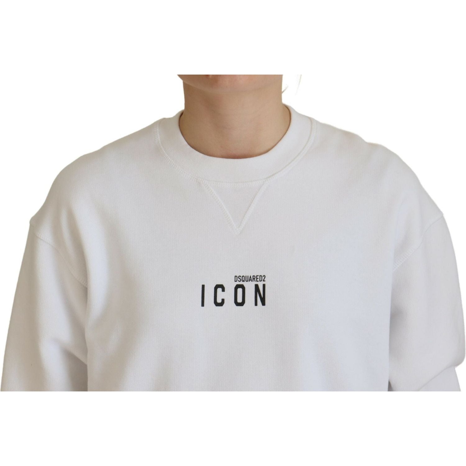 白色棉质印花长袖圆领毛衣