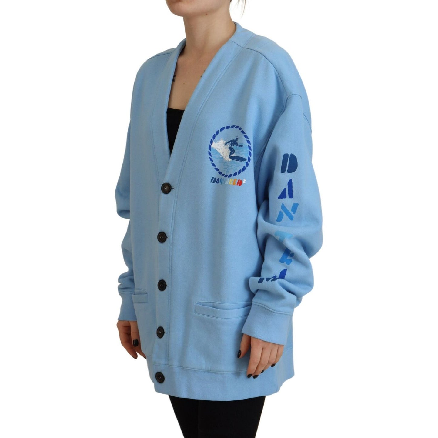 Dsquared² Blue Cotton Knitted Buttoned Cardigan Sweater Dsquared²