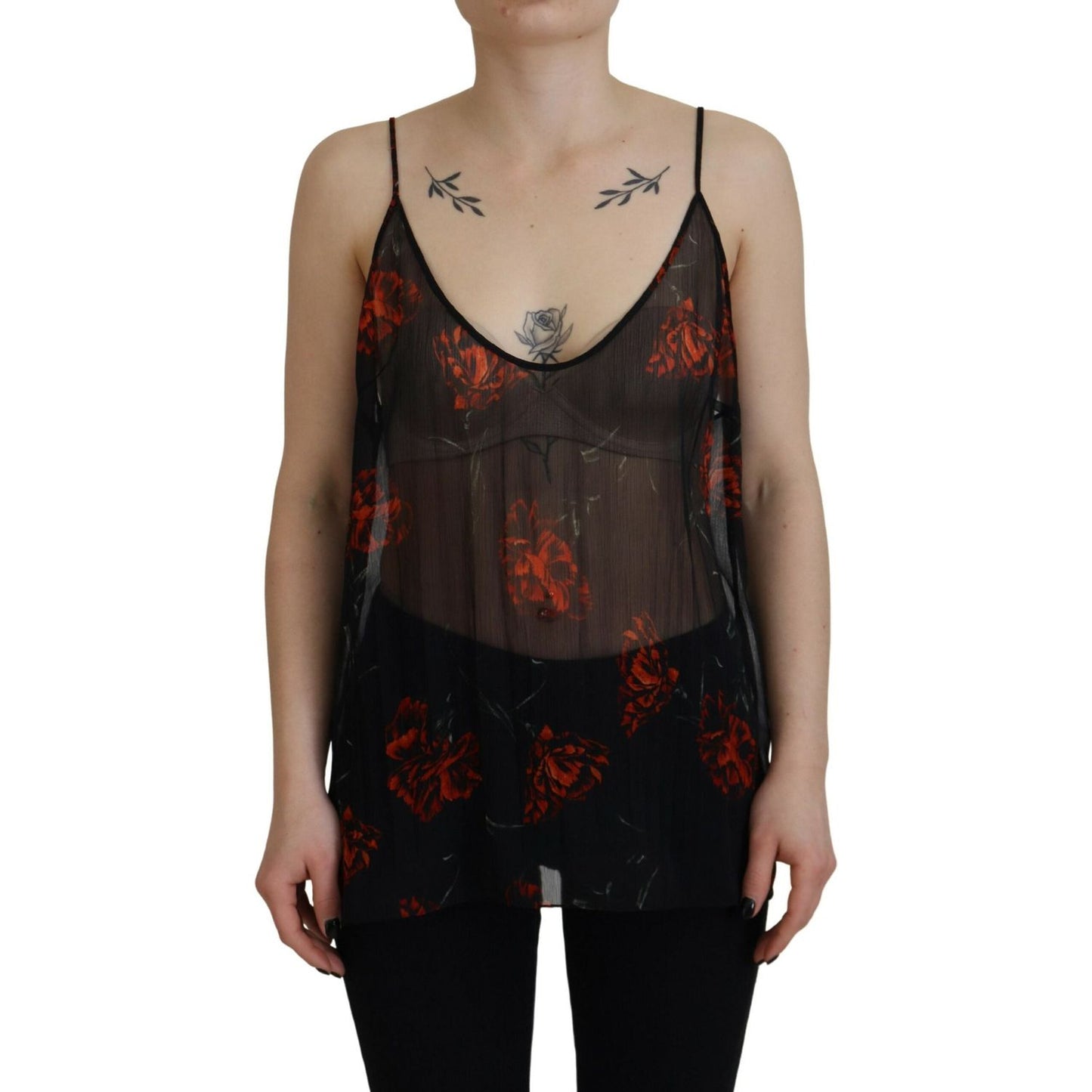 Dsquared² Black Floral Print Spaghetti Strap Tank Blouse Top Dsquared²