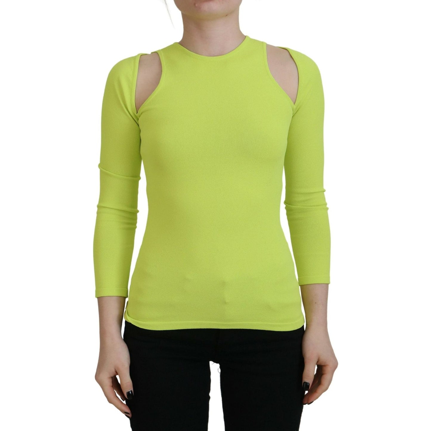 Dsquared² Yellow Green Viscose Open Shoulder Long Sleeves Top Dsquared²