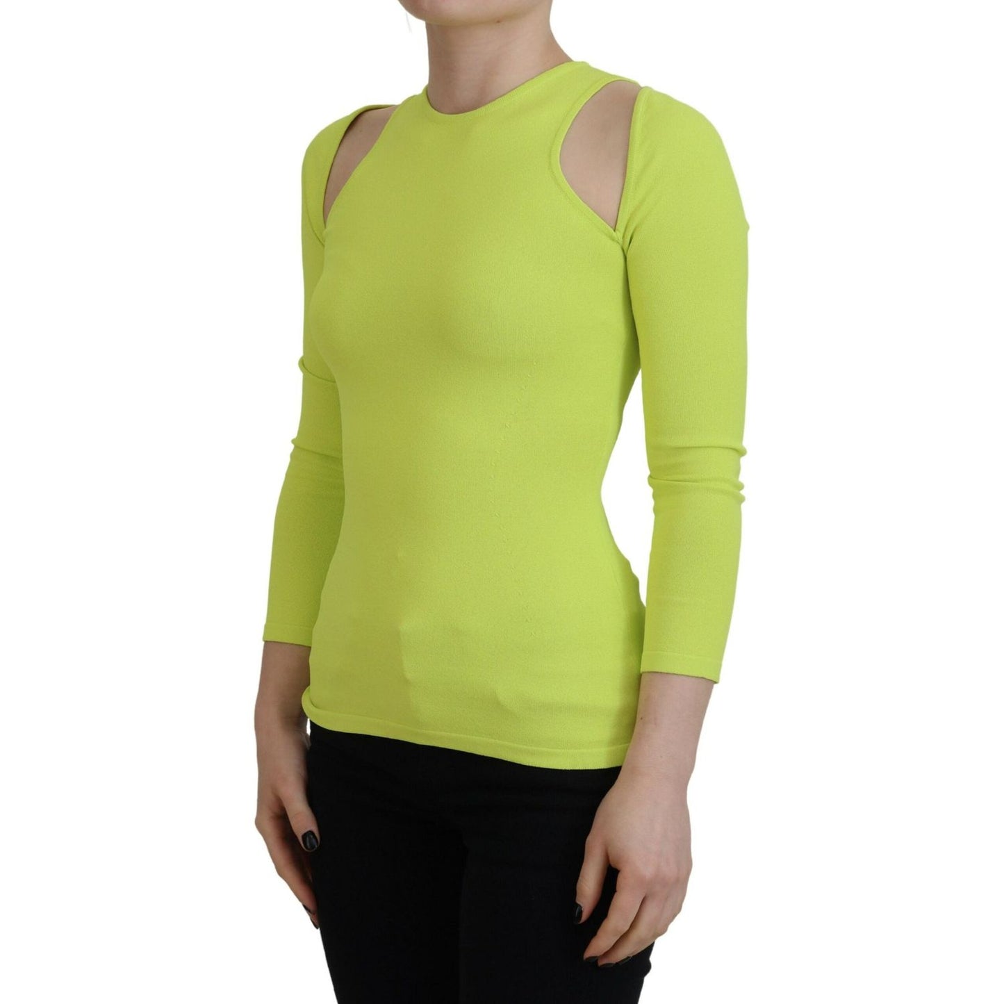 Dsquared² Yellow Green Viscose Open Shoulder Long Sleeves Top Dsquared²