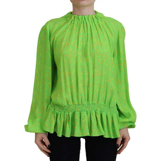 Dsquared² Green Stars Print Viscose Long Sleeves Blouse Top Dsquared²