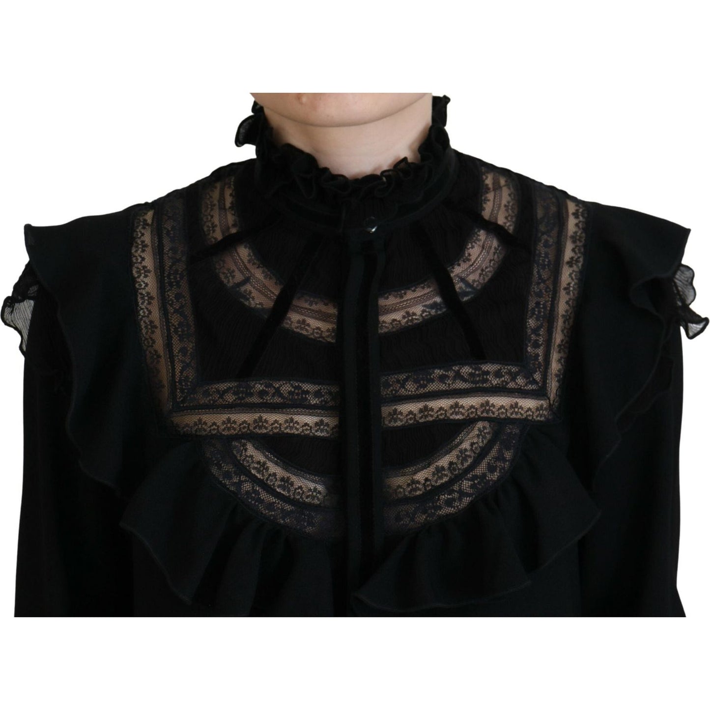 Dsquared² Black Lace Trim Turtle Neck Long Sleeves Top Dsquared²