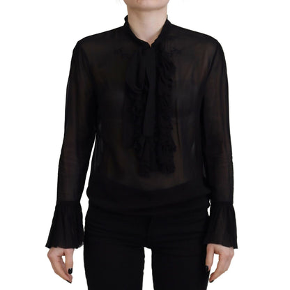 Dsquared² Black Viscose Long Sleeves See Through Blouse Top