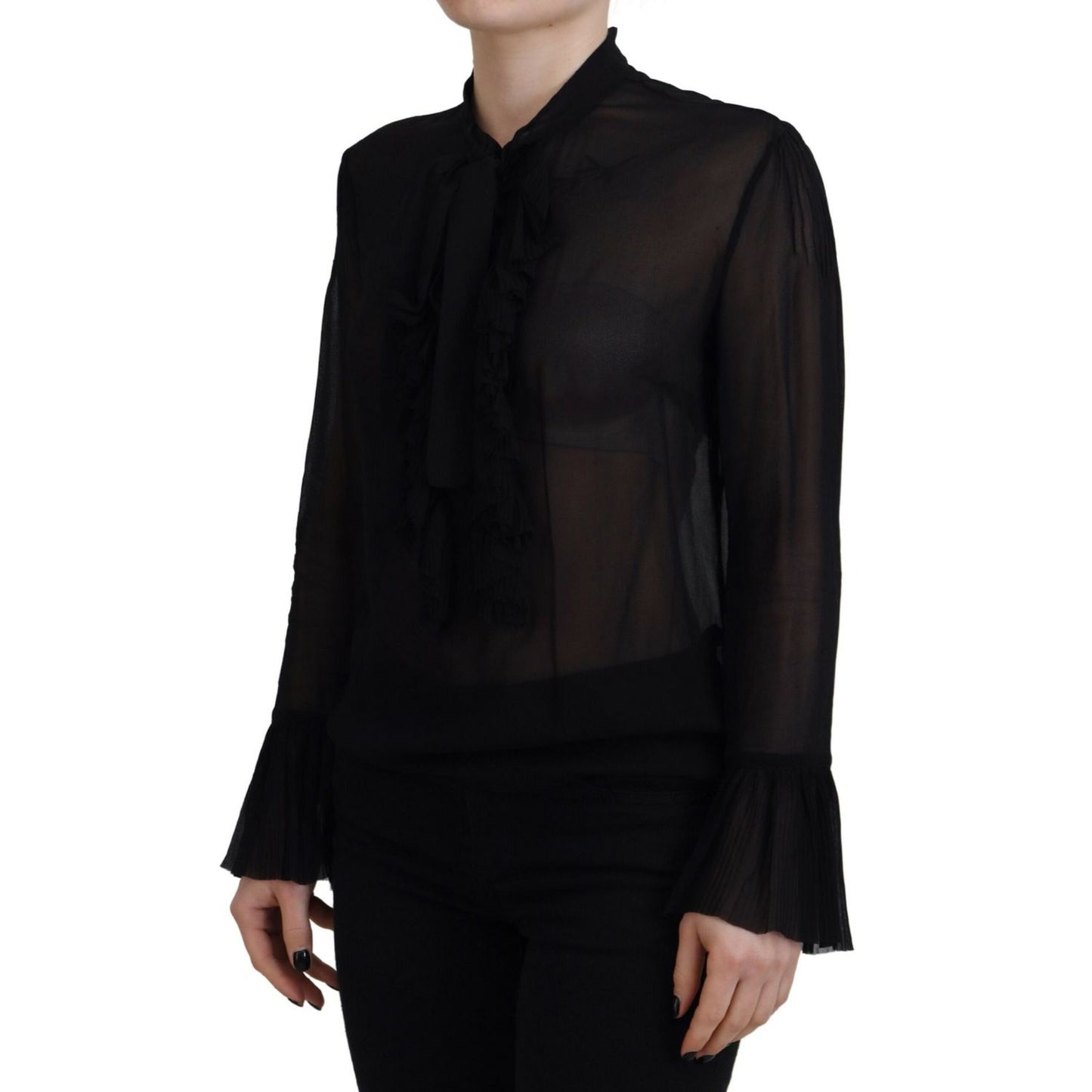 Dsquared² Black Viscose Long Sleeves See Through Blouse Top
