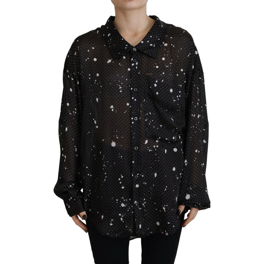 Dsquared² Black Polka Dots Collared Button Down Blouse Top Dsquared²