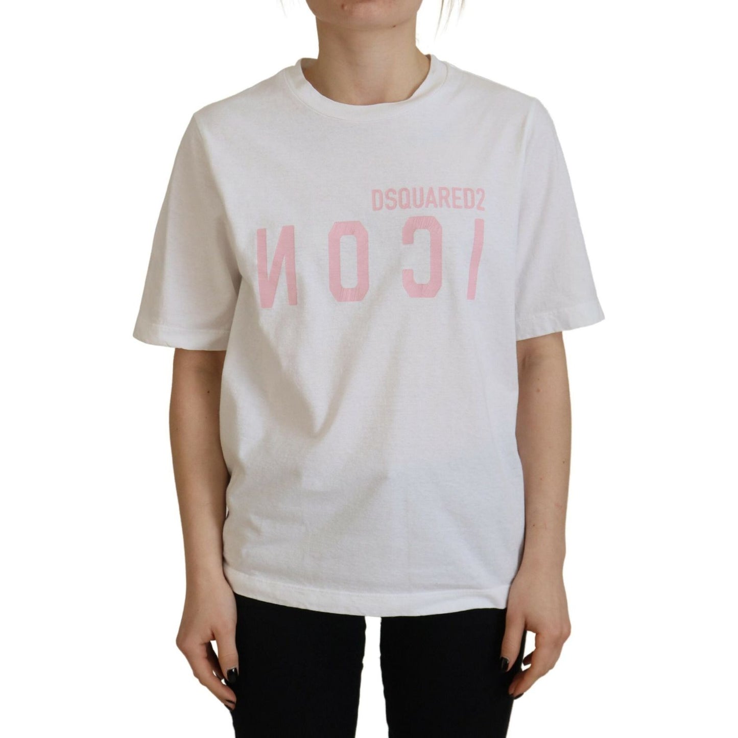 Dsquared² White Cotton Shiny Icon East Tee Crewneck T-shirt Dsquared² Gray
