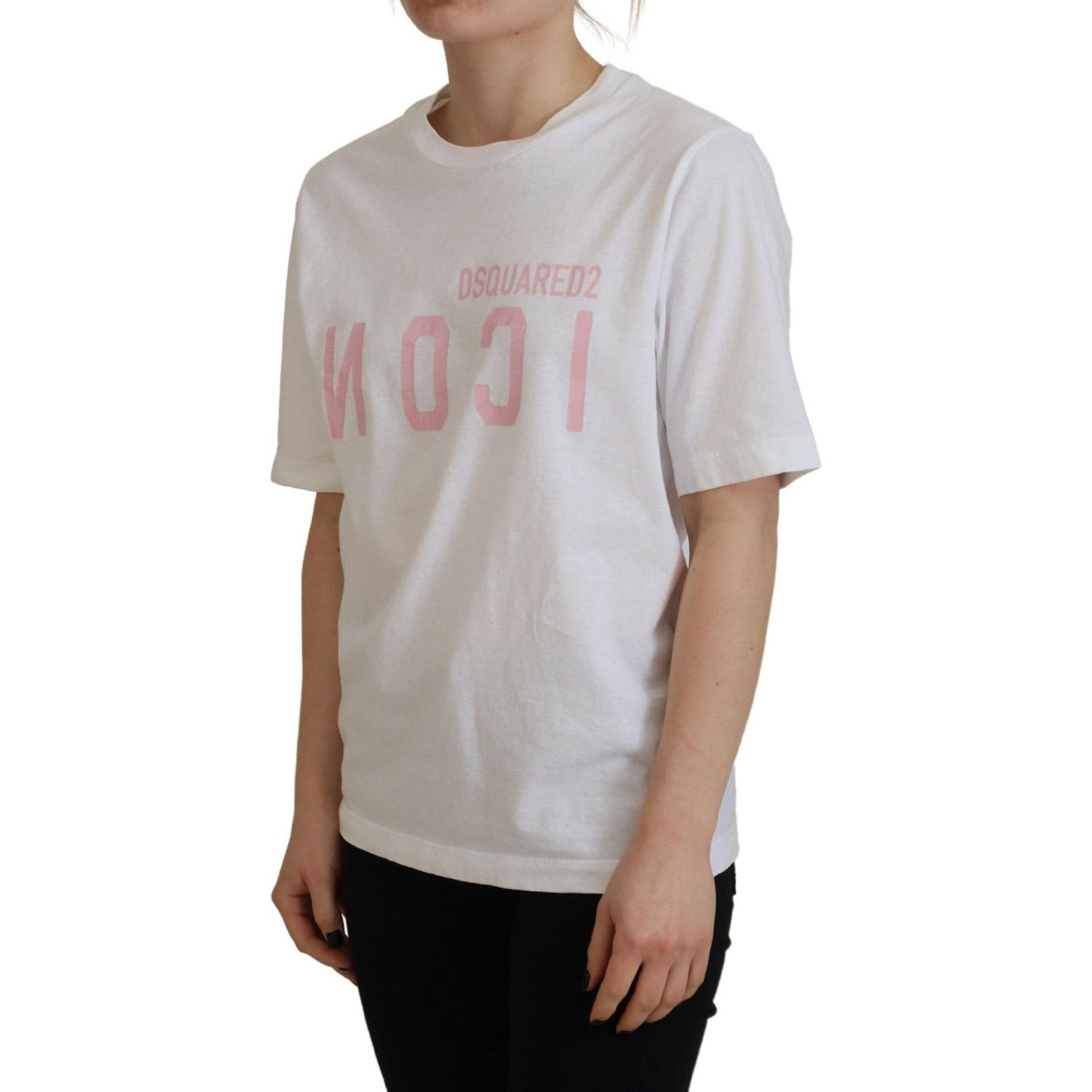 Dsquared² White Cotton Shiny Icon East Tee Crewneck T-shirt Dsquared² Dark Gray
