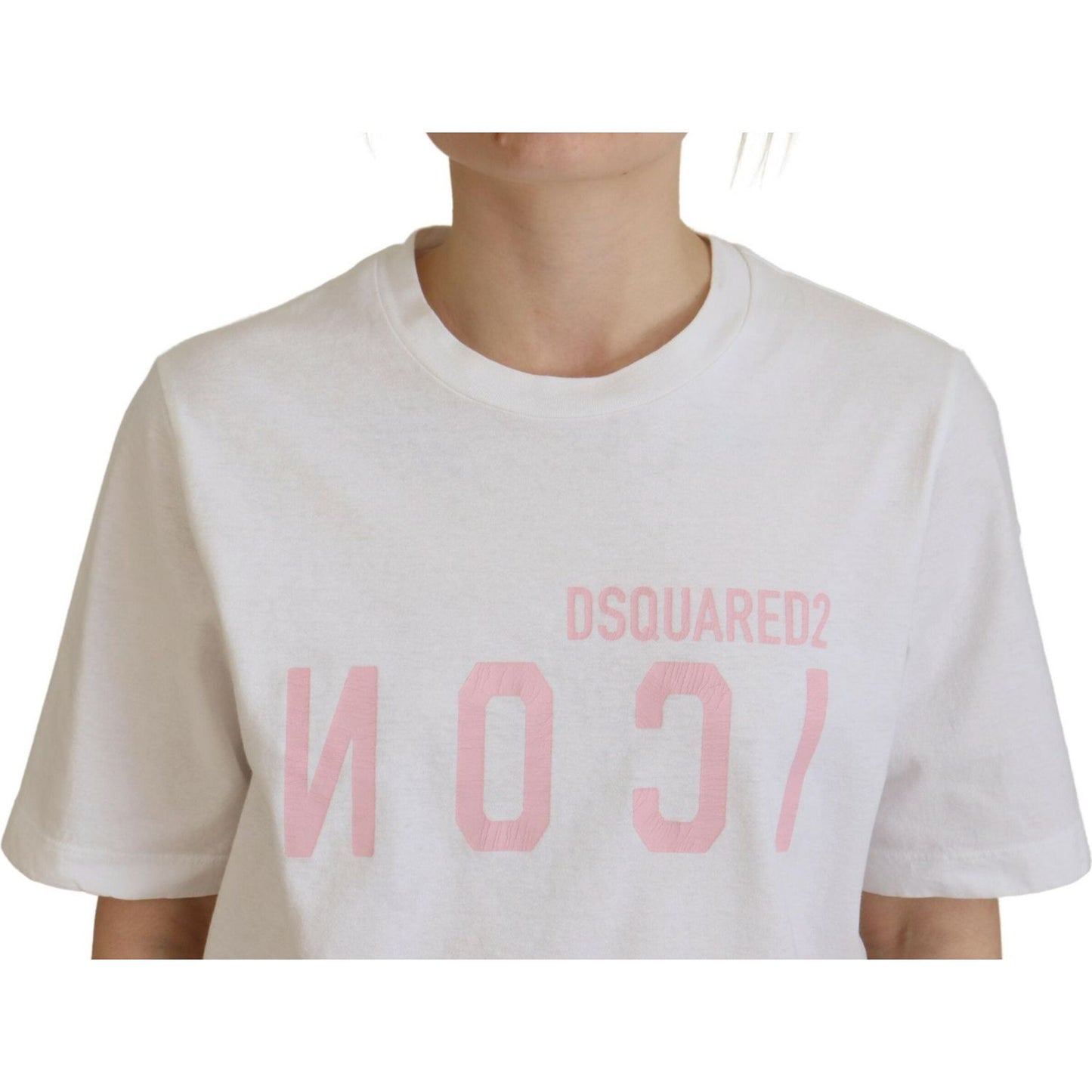 Dsquared² White Cotton Shiny Icon East Tee Crewneck T-shirt Dsquared² Light Gray