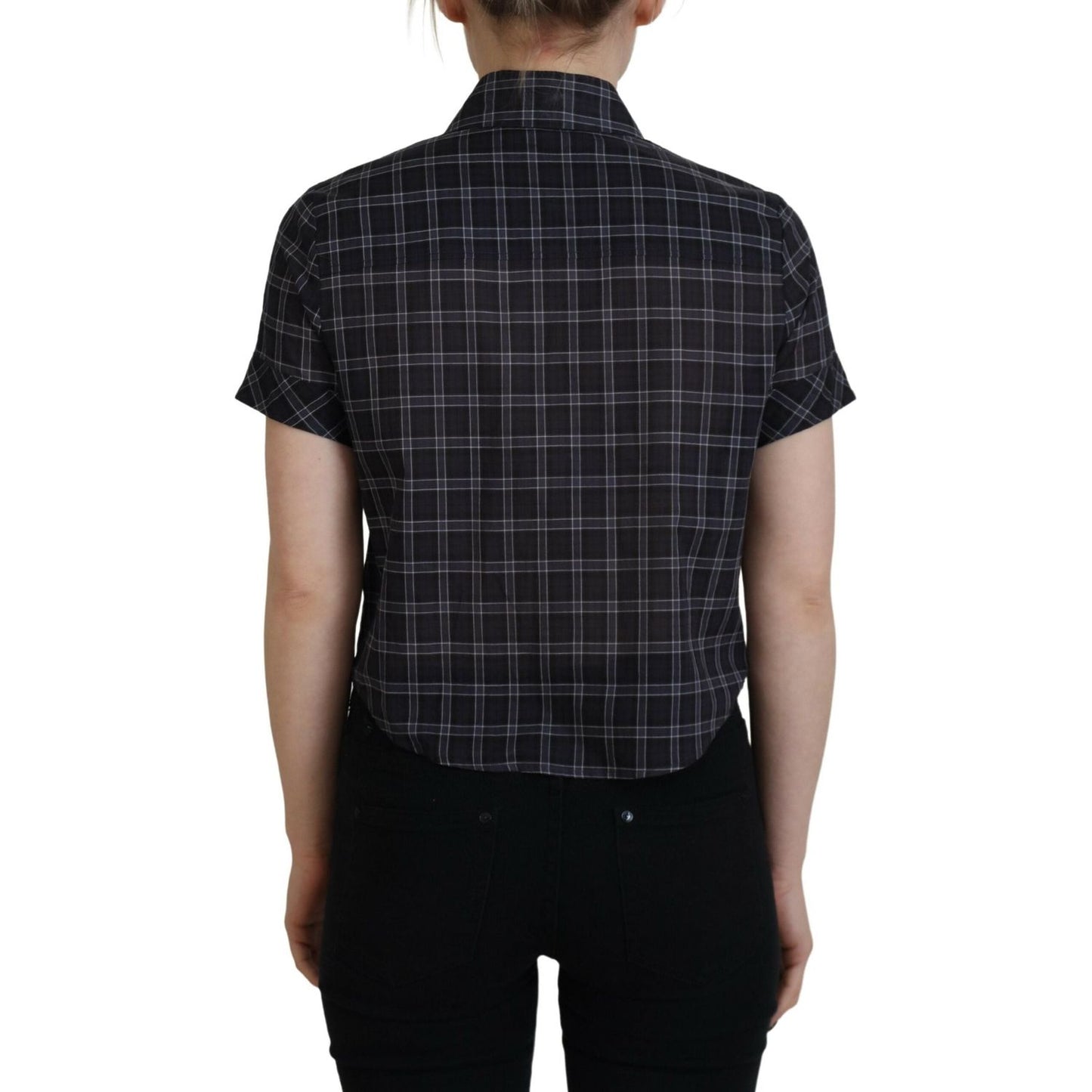 Dsquared² Black Checkered Collared Button Short Sleeves Top Dsquared²