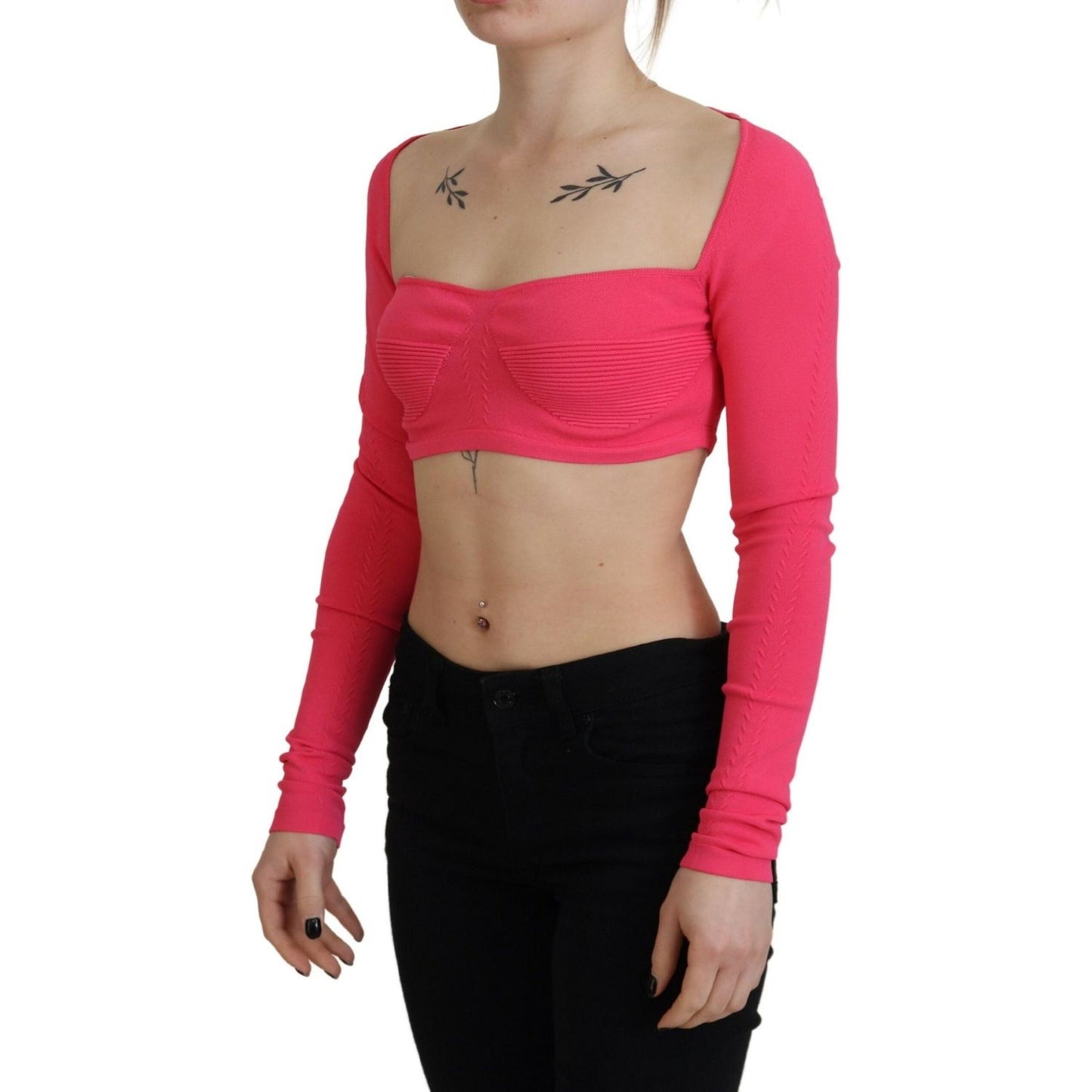 Dsquared² Pink Viscose Knit Square Neck Long Sleeves Top Dsquared²