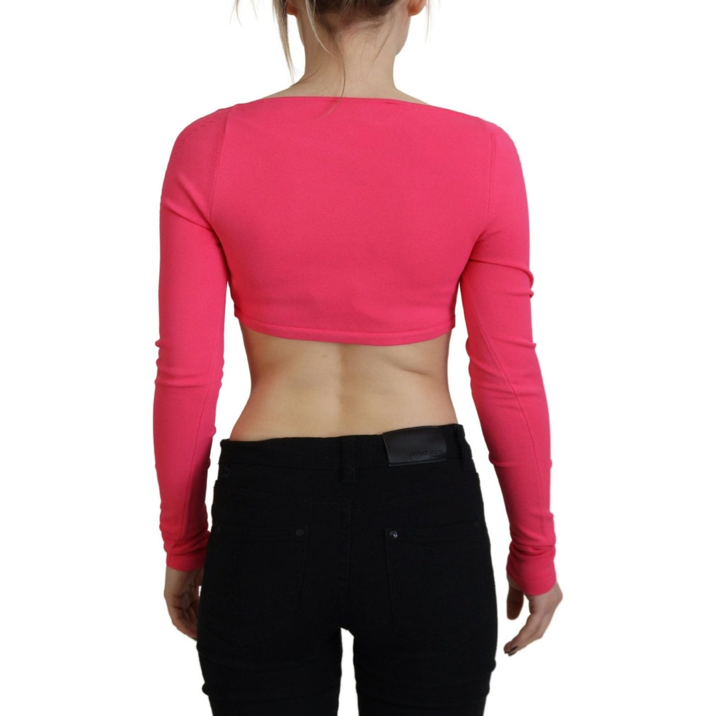 Dsquared² Pink Viscose Knit Square Neck Long Sleeves Top Dsquared²