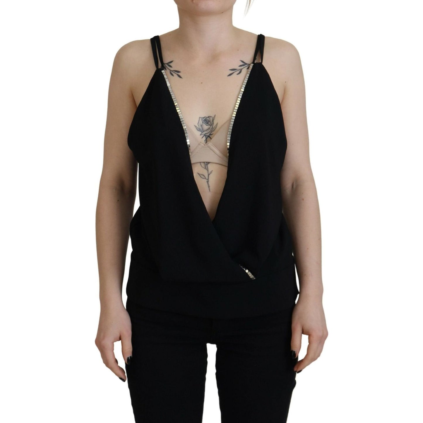 Dsquared² Black Embellished Deep V-neck Sleeveless Tank Top Dsquared²