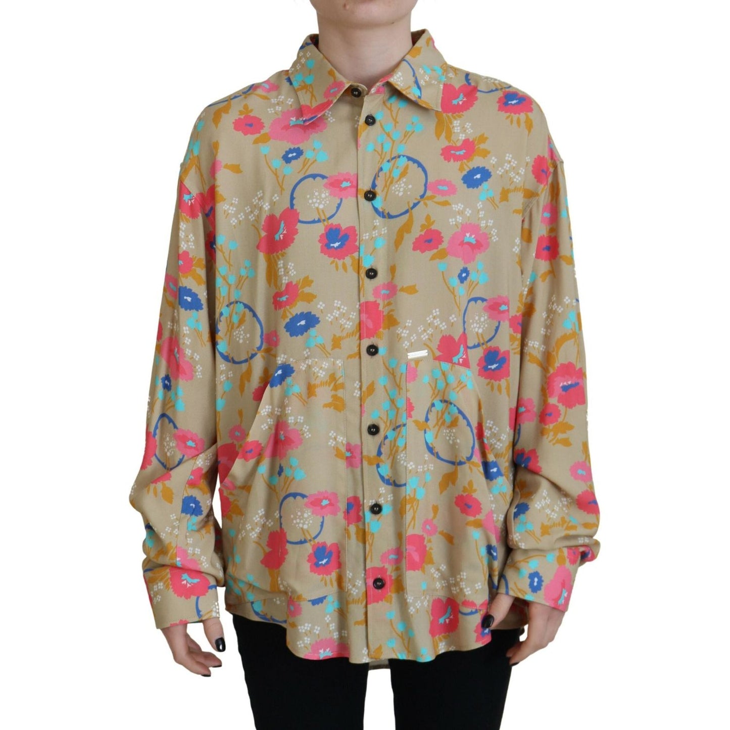 Dsquared² Beige Floral Collared Button Down Long Sleeves Shirt Dsquared²