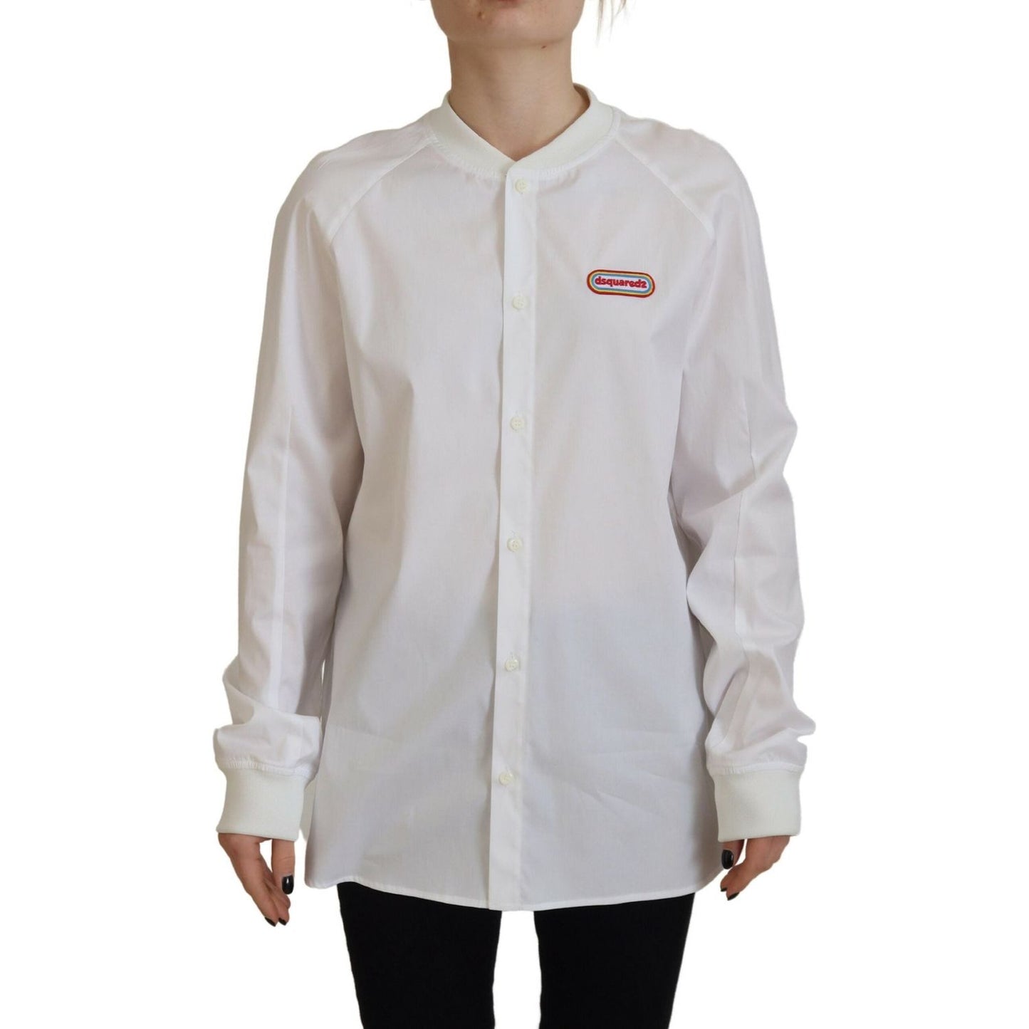 Dsquared² White Cotton Button Down Long Sleeves Crewneck Top Dsquared² Gray